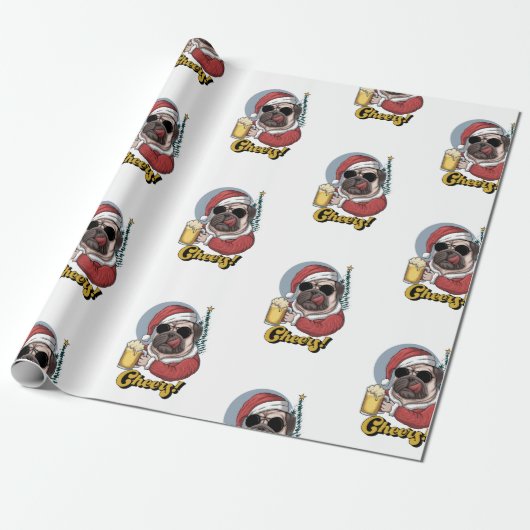 Funny Santa Kerstmis Cadeaupapier (Uitgerold)
