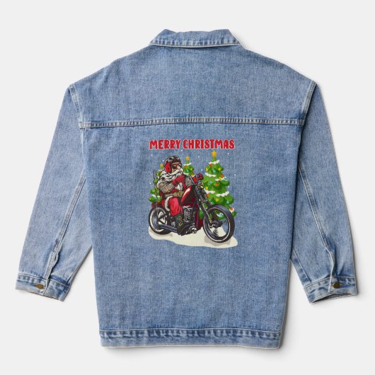 Funny Santa on Motorcycle kerstMannen Denim Jacket (Achterkant)