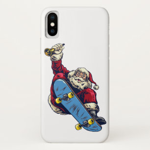 Funny Santa on Skateboard Merry kerstfeestdag iPhone X Hoesje