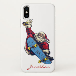 Funny Santa on Skateboard Merry kerstfeestdag iPhone X Hoesje
