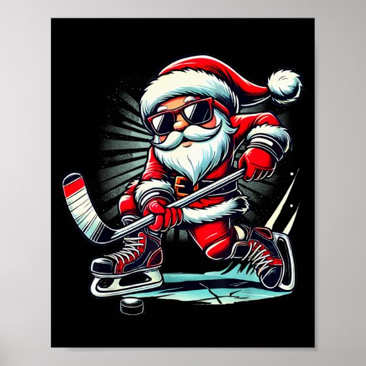 Funny Santa Playing Ice Hockey Lovers Boys Girls C Poster (Voorkant)
