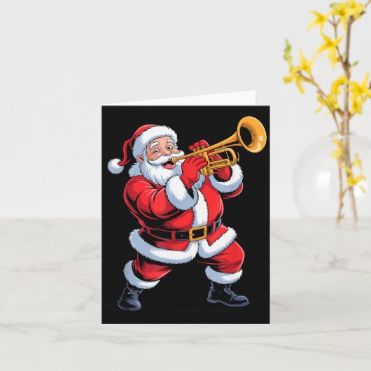 Funny Santa Playing Trumpet Holiday Chrismas Xmas Kaart (Gele Bloem)