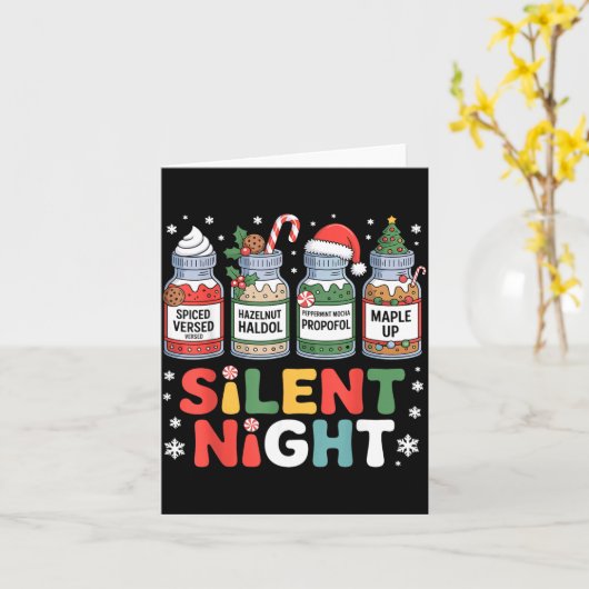 Funny Santa Profol Silent Night Icu Nurses Merry C Kaart (Gele Bloem)