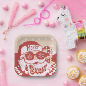 Funny Santa Retro Red Pink-kerstfeest Papieren Bordje (Feest)