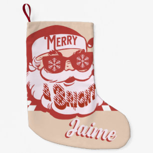 Funny Santa Retro Red Roze Kerstmis Kleine Kerstsok
