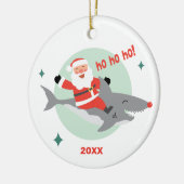 Funny Santa Riding a Shark Name Ceramic Ornament (Links)