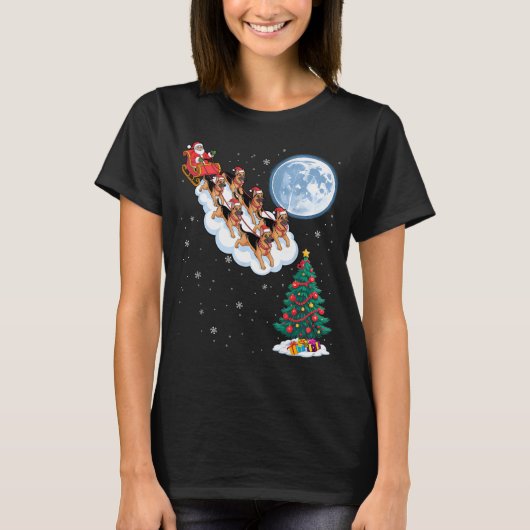 Funny Santa Riding German Shepherd Dog Tree Christ T-shirt (Voorkant)