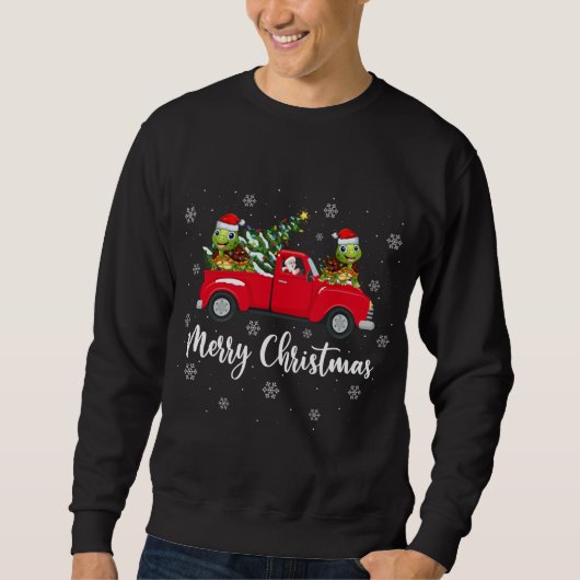 Funny Santa Riding Kerstboom Truck Turtle Chr Trui (Voorkant)