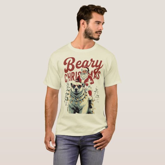 Funny Santa Riding Polar Bear | Beary Christmas T-shirt (Voorkant volledig)