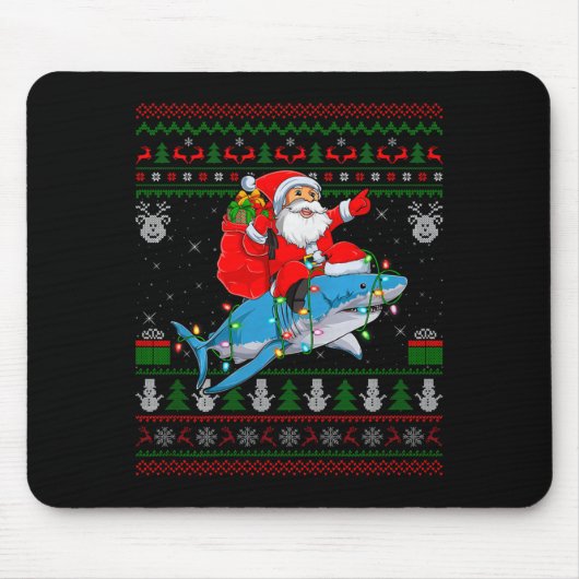 Funny Santa Riding Shark Ugly Christmas Sweaters S Muismat (Voorkant)