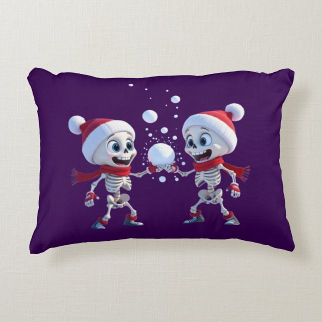 Funny Santa Skeletons Having a Snowball Fight  Accent Kussen (Voorkant)