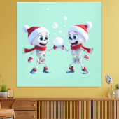 Funny Santa Skeletons Having a Snowball Fight  Canvas Afdruk (Insitu (Woonkamer))