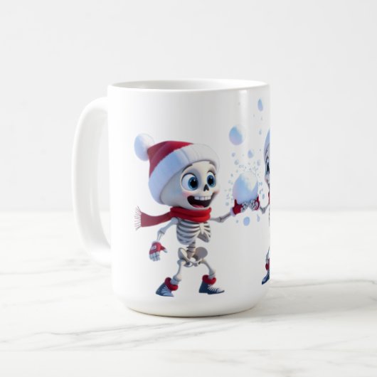 Funny Santa Skeletons Having a Snowball Fight Koffiemok (Voorkant links)