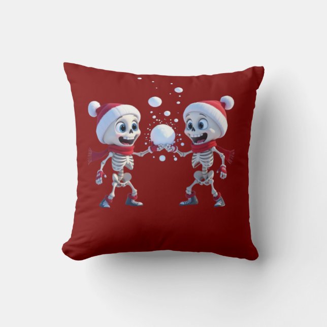 Funny Santa Skeletons Having a Snowball Fight  Kussen (Voorkant)