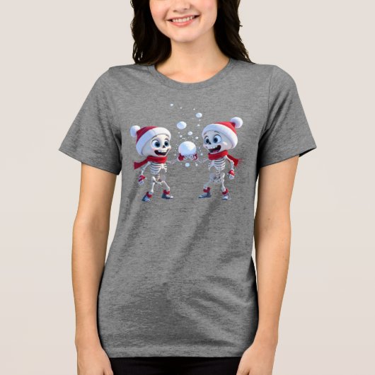 Funny Santa Skeletons Having a Snowball Fight  Tri-Blend Shirt (Voorkant)