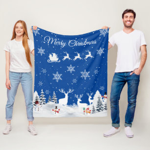 Funny Santa, Snowman, Reindeer Merry-kerstmis Fleece Deken