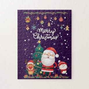 Funny Santa, Snowman, Reindeer Merry Kerstmis Legpuzzel