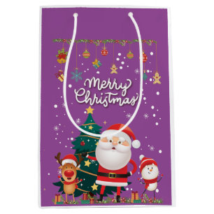 Funny Santa, Snowman, Reindeer Merry Kerstmis Medium Cadeauzakje