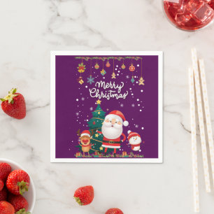 Funny Santa, Snowman, Reindeer Merry Kerstmis Servet