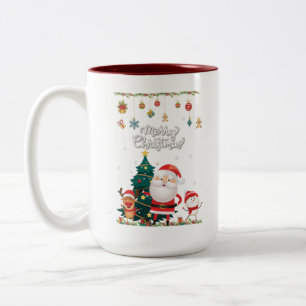 Funny Santa, Snowman, Reindeer Merry Kerstmis Tweekleurige Koffiemok