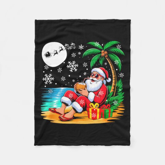 Funny Santa Sungles Drinking Coconut On Beach Chri Fleece Deken (Voorkant)
