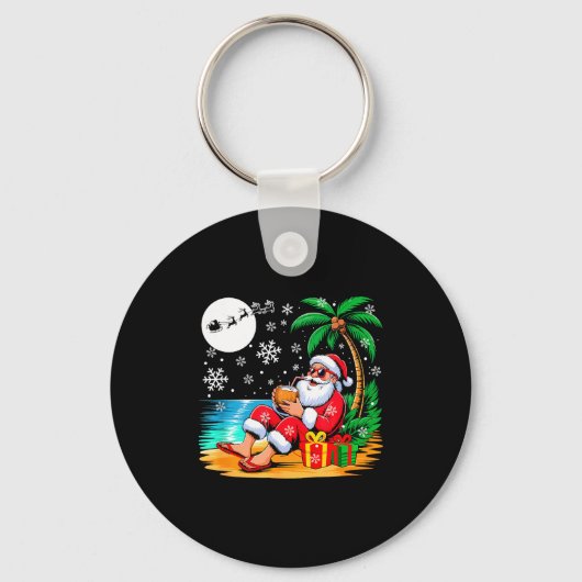 Funny Santa Sungles Drinking Coconut On Beach Chri Sleutelhanger (Voorkant)