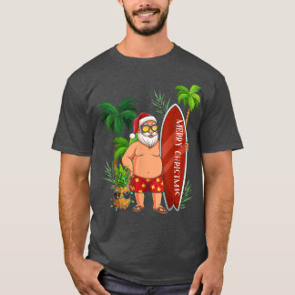 Funny Santa Surfing Merry Kerstmis in juli Santa T-shirt