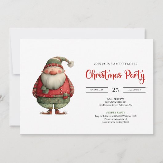 Funny Santa trendy red green Christmas invitation Kaart (Voorkant)