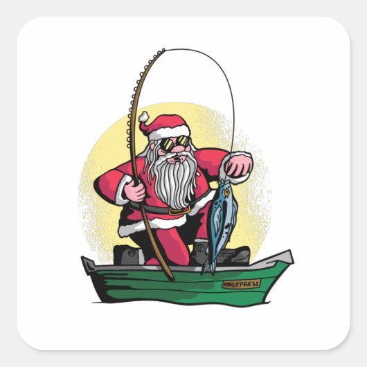 Funny Santa Vist kerstvis Vierkante Sticker (Voorkant)