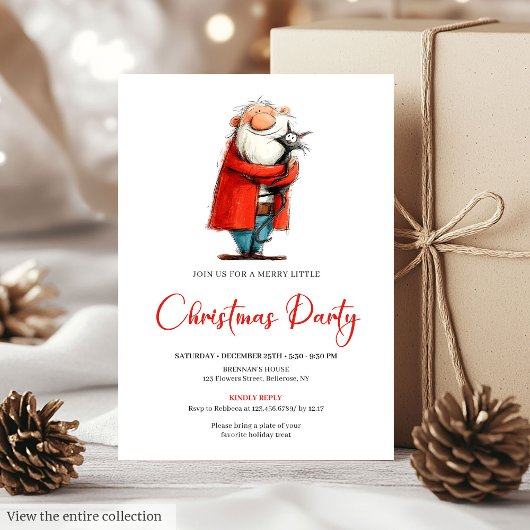 Funny Santa Watercolor Custom Holiday Invitation