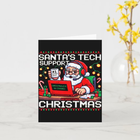 Funny Santa's Tech Suprt Rebooting Christmas Ugly Kaart (Gele Bloem)