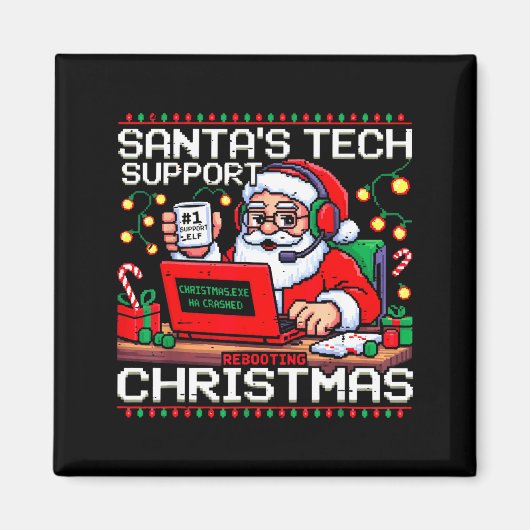 Funny Santa's Tech Suprt Rebooting Christmas Ugly Magneet (Voorkant)