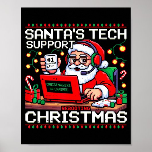 Funny Santa's Tech Suprt Rebooting Christmas Ugly  Poster (Voorkant)