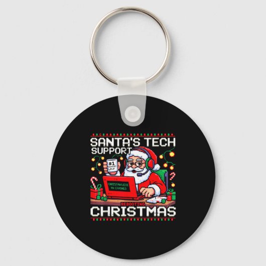 Funny Santa's Tech Suprt Rebooting Christmas Ugly Sleutelhanger (Voorkant)