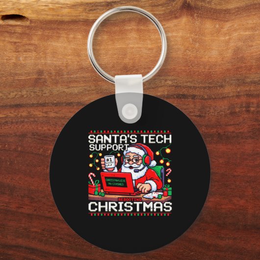 Funny Santa's Tech Suprt Rebooting Christmas Ugly Sleutelhanger (Voorkant)