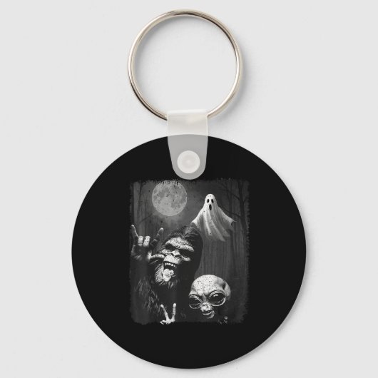 Funny Sasquatch & Alien Rock On Hand Sign Ghos Sleutelhanger (Voorkant)