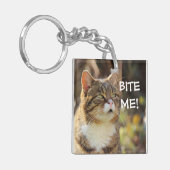 Funny Sassy Cat met Attitude Bite me Sleutelhanger (Voorkant Links)