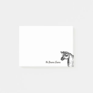 Funny Sassy No Drama Llama Drawing Black and White Post-it® Notes