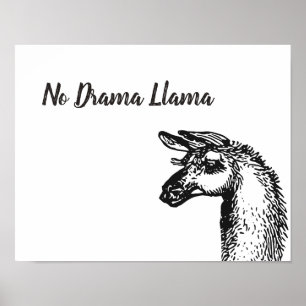 Funny Sassy No Drama Llama Drawing Black and White Poster