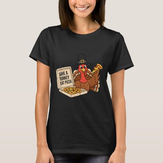 Funny Save A Turkey Eat A Zza Thanksgiving Zza Lov T-shirt (Voorkant)
