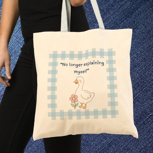 Funny Saying Goose with Blue Gingham Tote Bag