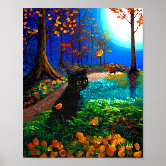 Funny Scardy Cat Herfst Halloween Moon Creationart Poster (Voorkant)
