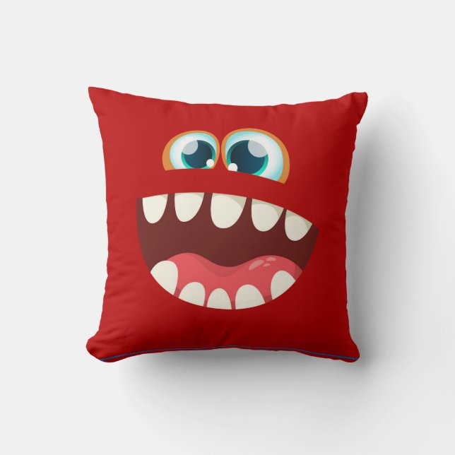 Funny Scary Gekke Monster Face for Kids - rood Kussen (Voorkant)