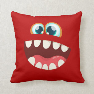 Funny Scary Gekke Monster Face for Kids - rood Kussen