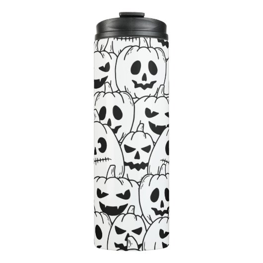 Funny Scary Pumpkin Faces Sketch Thermosbeker (Voorkant)