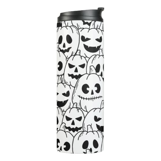 Funny Scary Pumpkin Faces Sketch Thermosbeker (Gedraaid links)