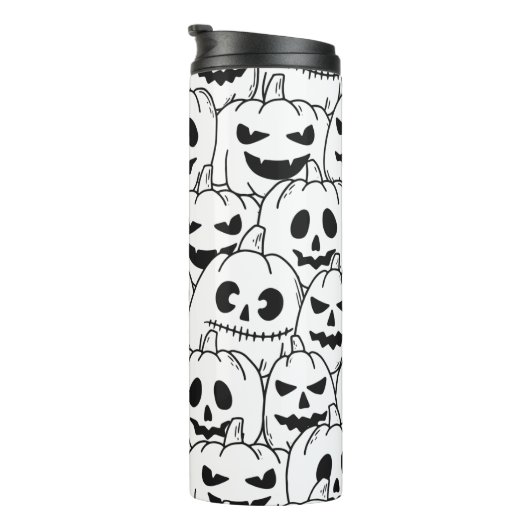 Funny Scary Pumpkin Faces Sketch Thermosbeker (Geroteerd rechts)
