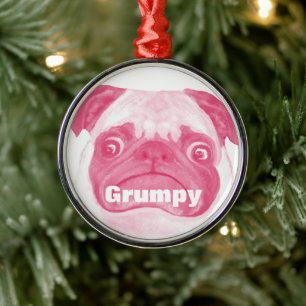 Funny Schattig PINK Grumpy Puggy Metalen Ornament