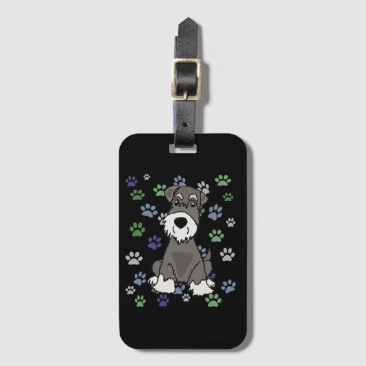 Funny Schnauzer Dog en Paw Prints Art Bagagelabel (Voorkant (verticaal))