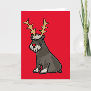 Funny Schnauzer met Reindeer Antlers Kerstmis Feestdagen Kaart